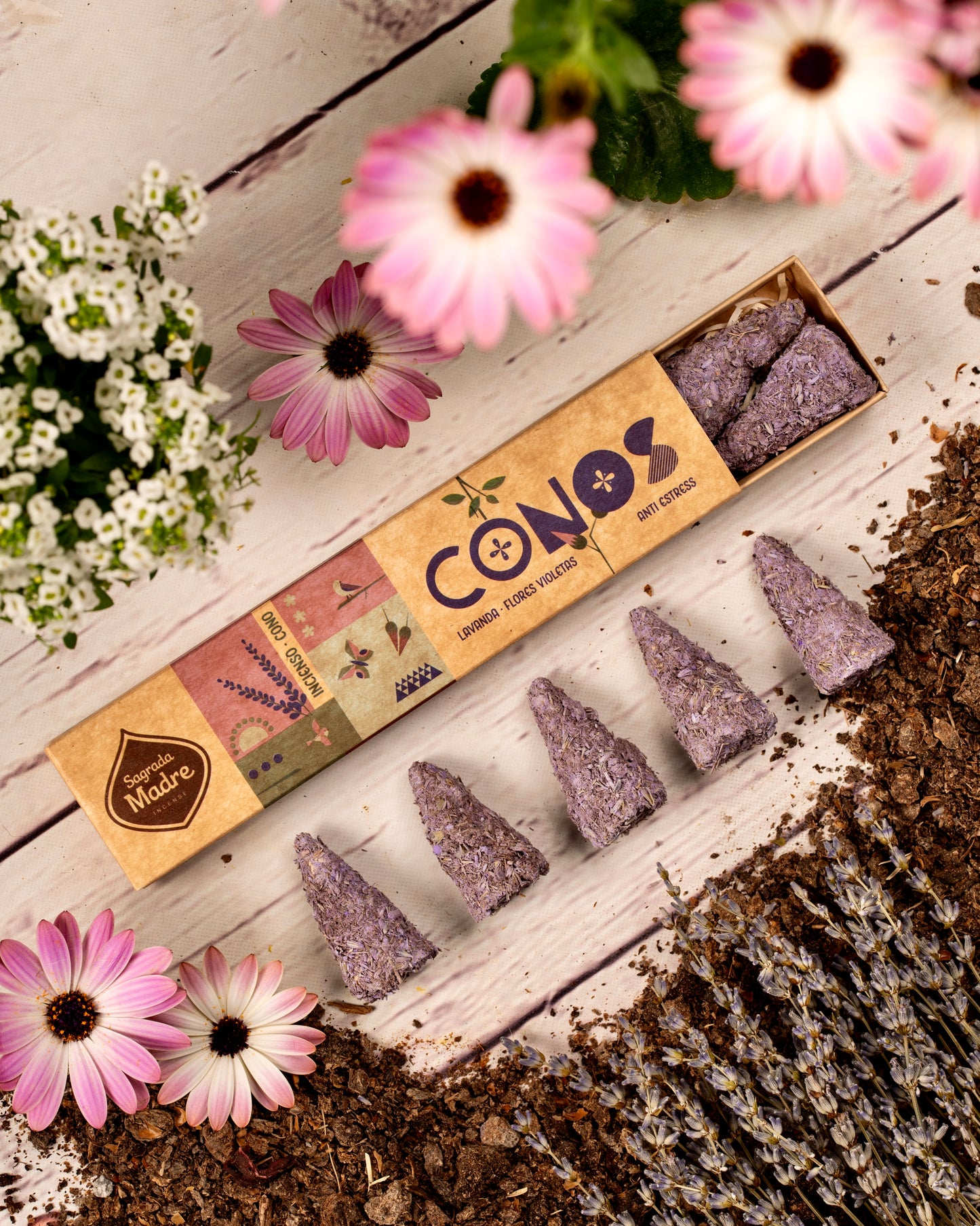 Sagrada Madre Conos Lavanda y Flores Violetas | Anti Estrés
