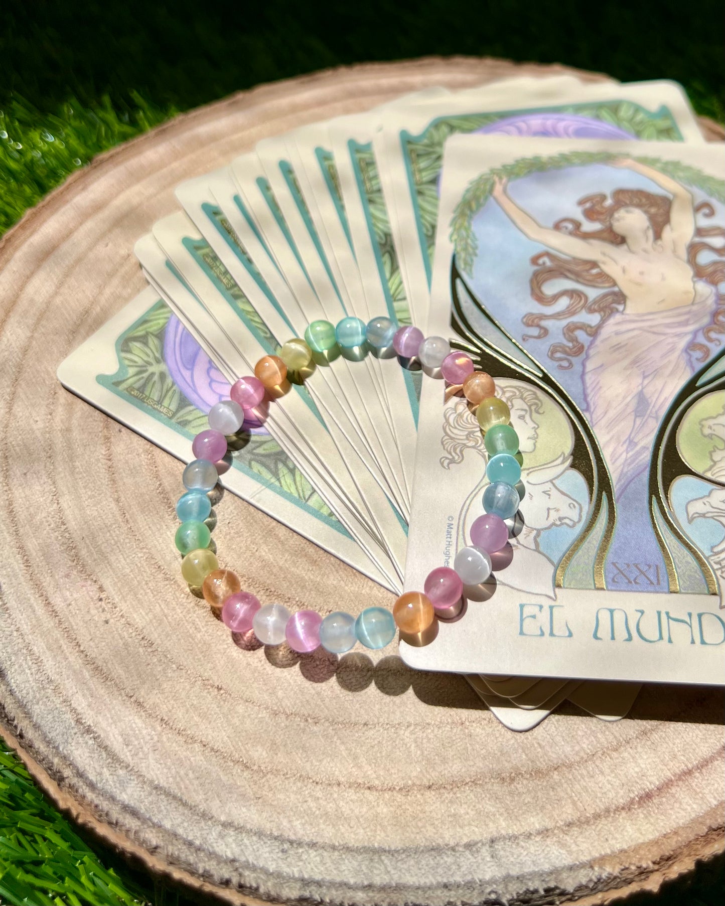 Pulsera Selenita arcoiris 6mm | Claridad y Paz.