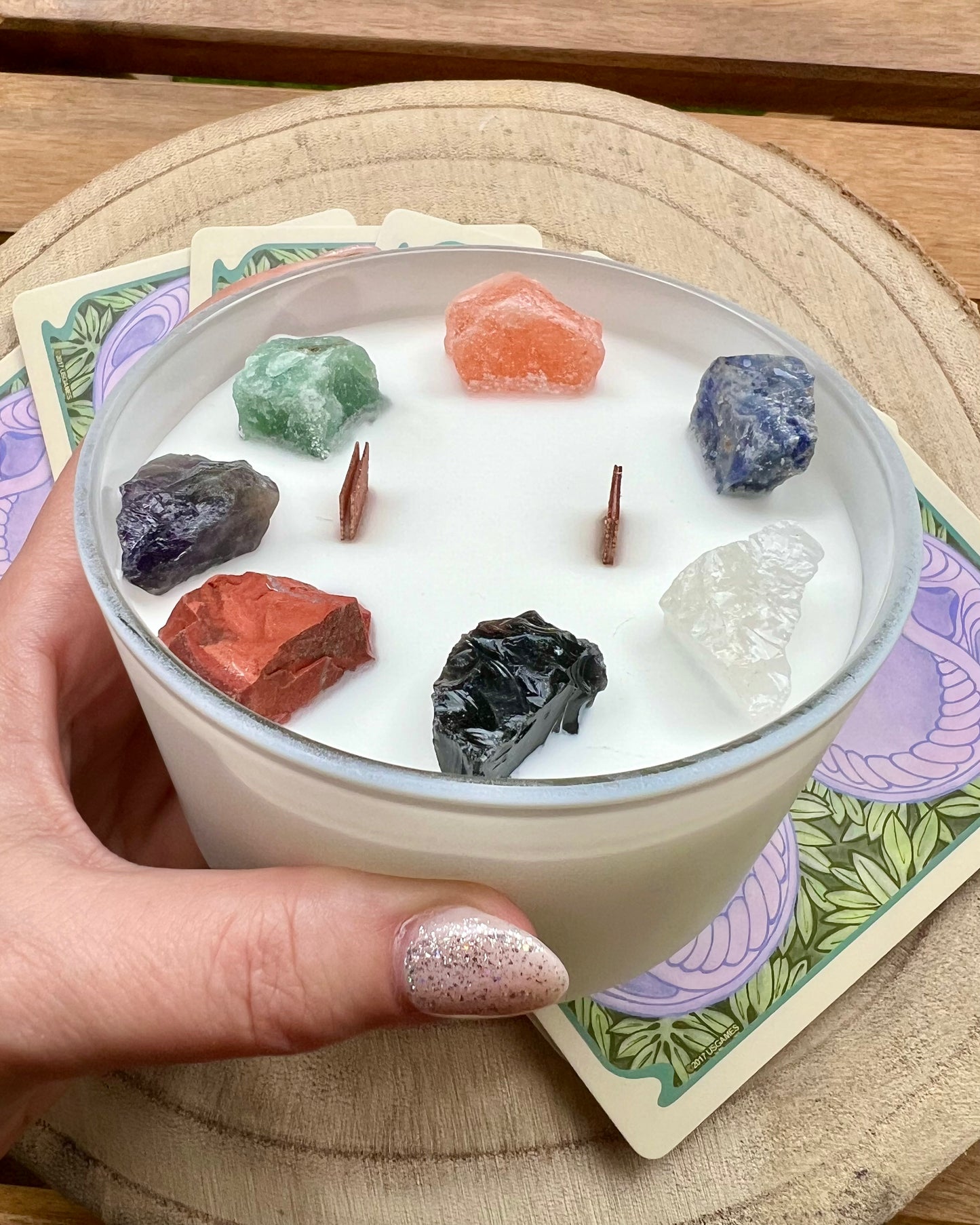 Vela de Soja con Cristales de los 7 Chakras | Armonización y Energía Elevada.