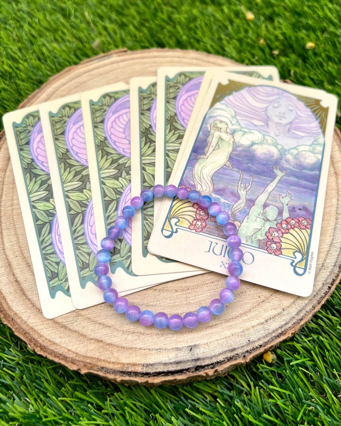 Pulsera Selenita Colores azul-lila 6mm | Claridad y Paz.