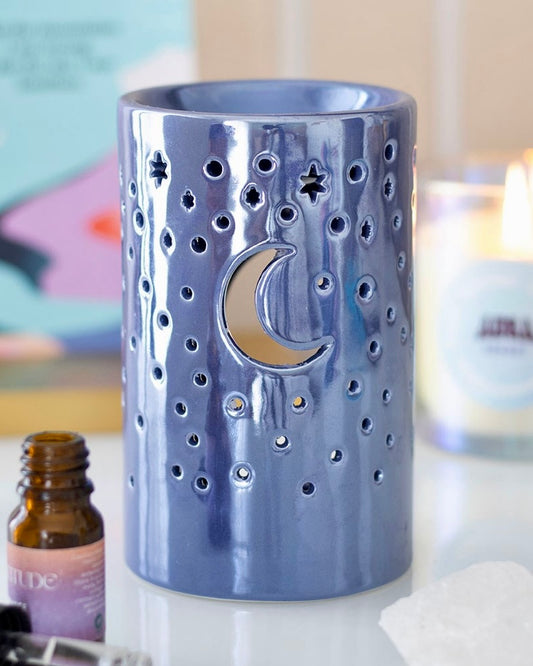 Quemador Luna AURA Azul | Luz, aroma y magia en tu altar.