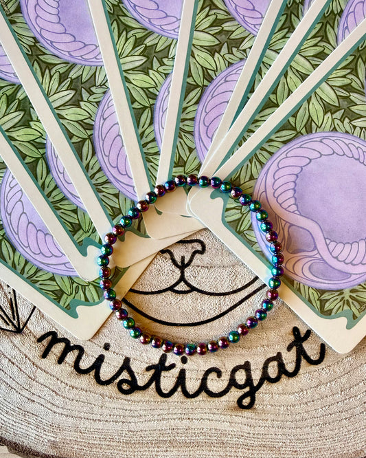 Pulsera Hematita Titanio Arcoíris 4mm | Fuerza, Protección y Vitalidad.