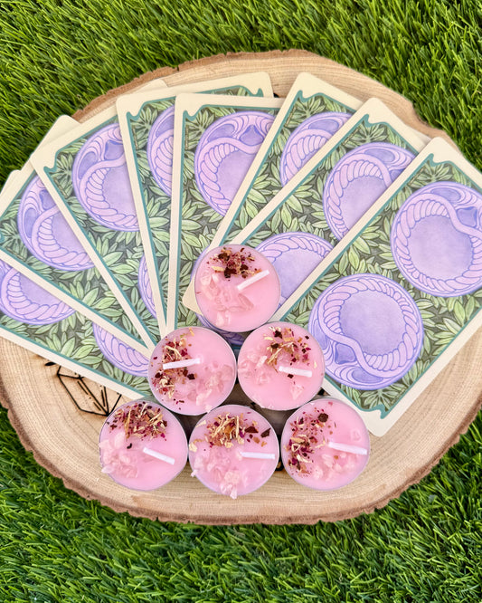 Velas de Té con Rosa y Cuarzo Rosa | Amor Universal y Dulzura del Alma.