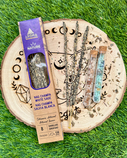 Incienso Aroma Nature Nag Champa y Salvia Blanca | Equilibrio y Limpieza.