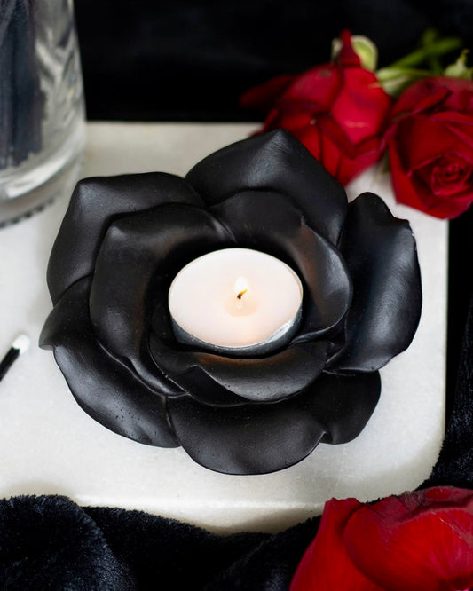 Portavelas rosa negra | Elegancia y misterio para tu altar.